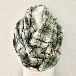 FADIVI NY, Blanket Weave Plaid Infinity Scarf, Minty Sage, Ivory, Brown,…
